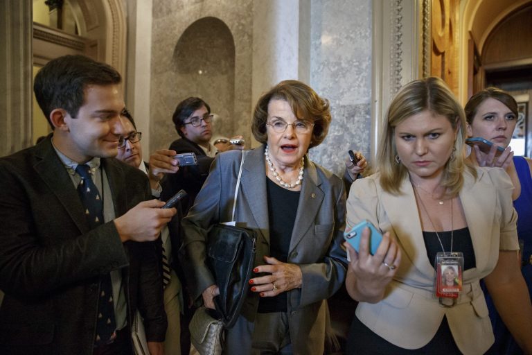 Senate Intelligence Committee Chair Sen. Dianne Feinstein, D-Calif.,speaks to reporters on Capitol Hill in Washington, Tuesday, June 17, 2014, after a Democratic caucus. President Barack Obama will meet with Congressional leaders at the White House on Wednesday to discuss the turmoil in Iraq. (AP Photo/J. Scott Applewhite)
