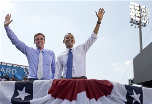 Virginia Sen. Mark Warner's close association with President Obama could hurt his reelection chances. AP Photo