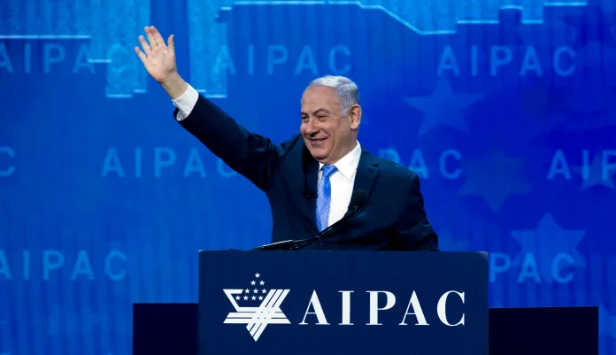 "It is always great to be here, but as I told President Trump yesterday, it's especially great to be in America's capital now that he has recognized Jerusalem as Israel's capital," Netanyahu told the crowd at AIPAC. (AP Photo/Jose Luis Magana)