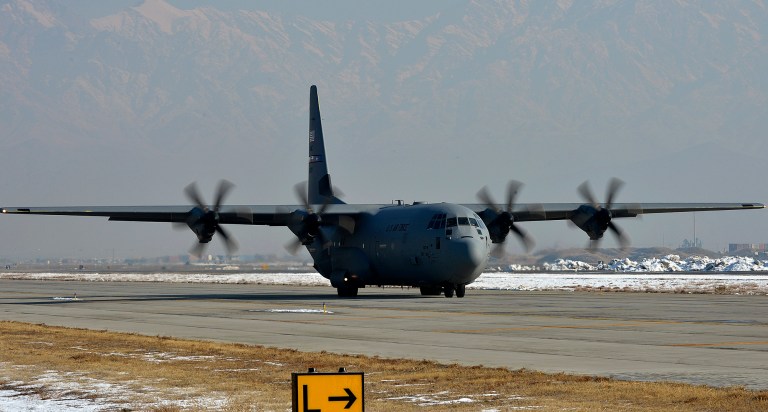 AÂ C-130J Super Hercules arrives at Bagram Airfield, Afghanistan. (U.S. Air Force photo by Senior Airman Kayla Newman)