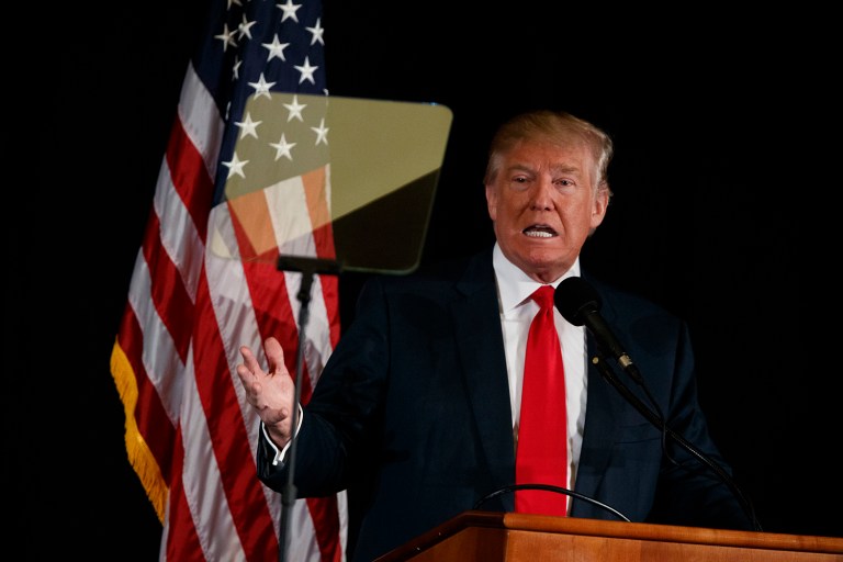 Republican presidential candidate Donald Trump defended his tight-lipped anti-terror strategy on Monday, claiming the American public doesn't need to know the details of his planned military campaign against the Islamic State. (AP Photo/ Evan Vucci)