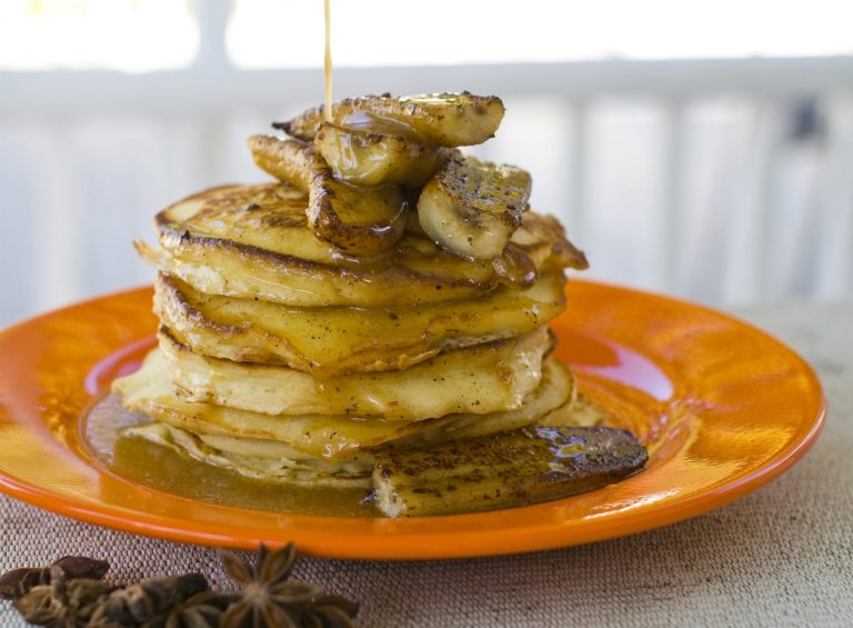   This image taken on Sept. 26, 2011 in Concord, N.H., shows a blend of star anise, cinnamon, and sugar, cooked with banana to create a syrup served over pancakes. (AP Photo/Matthew Mead)  