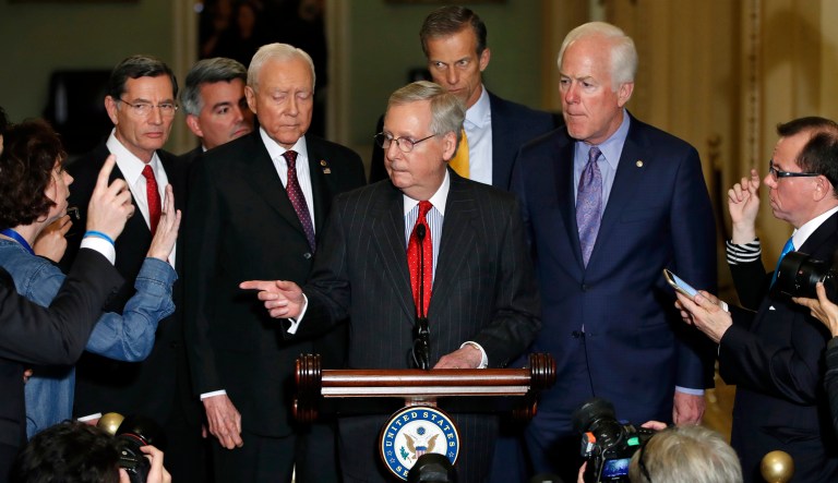 Senate GOP was trying to negotiate a debt trigger to the tax reform bill, even as Majority Leader Mitch McConnell was moving toward setting up the first procedural vote. (AP Photo/Jacquelyn Martin)