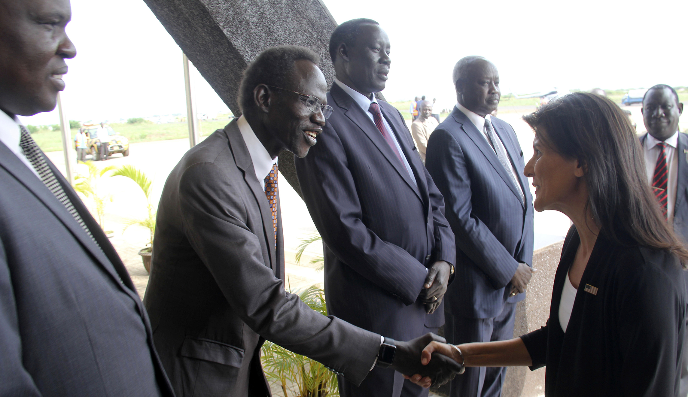 Nikki Haley evacuated from South Sudan camp before tear gas breaks up protest