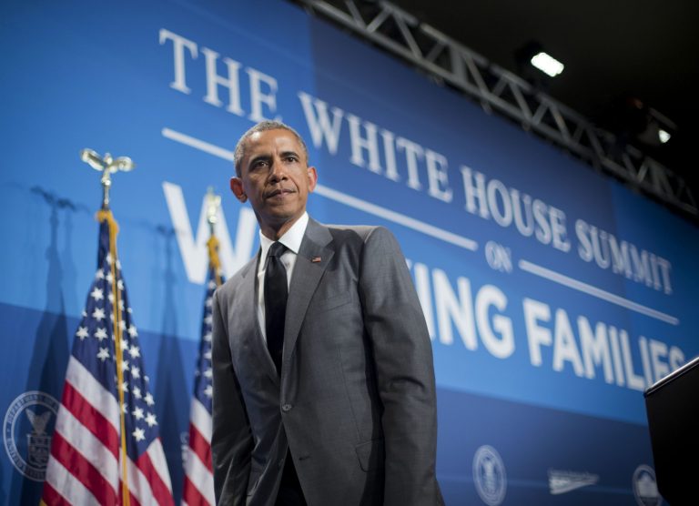President Obama walks off stage after speaking at the White House Summit on Working Families, Monday, June 23, 2014, in Washington. (AP Photo/Pablo Martinez Monsivais)