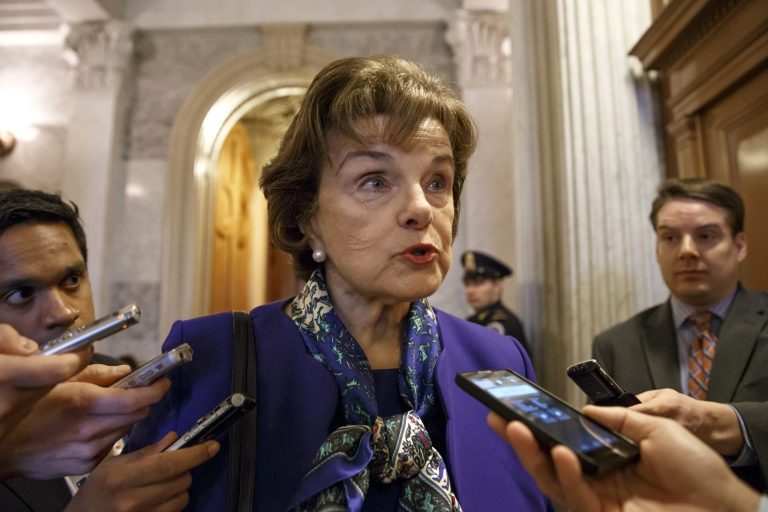 Senate Intelligence Committee Chair Sen. Dianne Feinstein, D-Calif. talks to reporters as she leaves the Senate chamber on Capitol Hill in Washington, Tuesday. (AP Photo/J. Scott Applewhite)