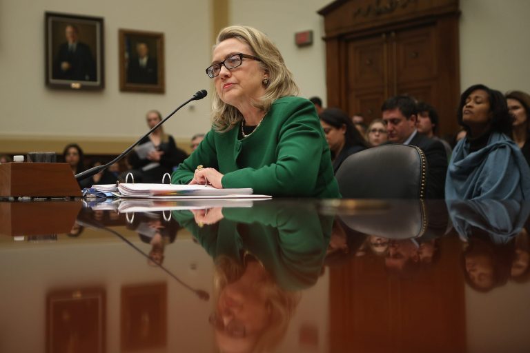 Secretary of State Hillary Clinton testifies before the House Foreign Affairs Committee about the Sept. 11, 2013 security failures during attacks against the U.S. mission in Benghazi, Libya. (Photo by Chip Somodevilla/Getty Images)