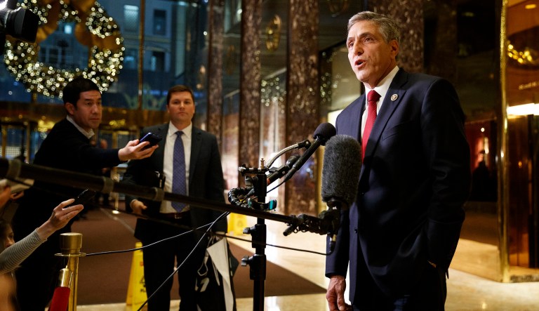 Rep. Lou Barletta, R-Pa., right, is currently running for the seat held by two-term Democrat Sen. Bob Casey. But while Casey has raised $8.6 million, Barletta only has $1.1 million in the bank. (AP Photo/Evan Vucci)