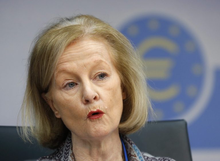 Daniele Nouy, the new ECB official responsible for eurozone-wide banking supervision speaks at the European Central Bank in Frankfurt, Germany, Monday, Feb. 3, 2014.  (AP Photo/Michael Probst)