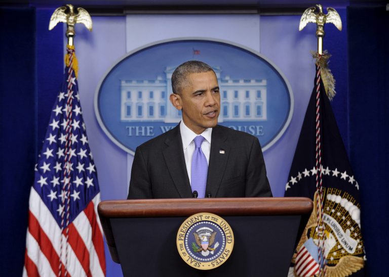 President Obama speaks in the Brady Press Briefing Room of the White House in Washington on Wednesday following his meeting with Veterans Affairs Secretary Eric Shinseki. (AP/Susan Walsh)