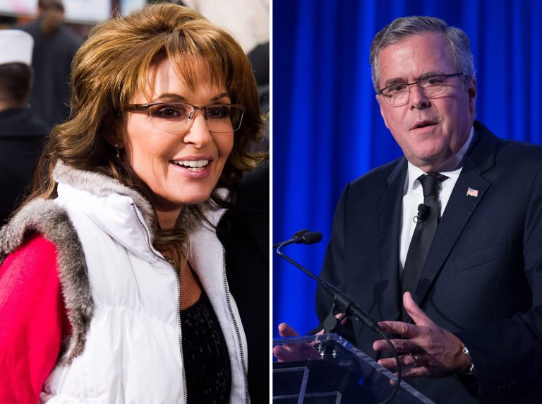 Former Florida Gov. Jeb Bush will stump for Kansas Sen. Pat Roberts next week with an unlikely guest: Sarah Palin, the former vice presidential nominee. (AP Photos)