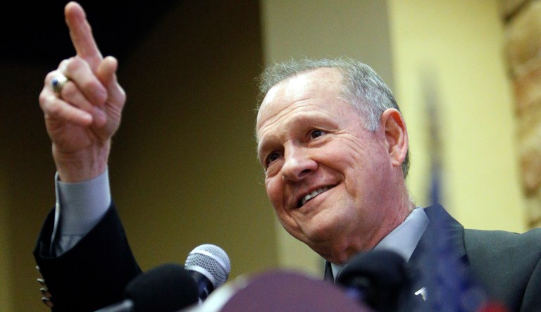 Among Alabama voters, 46.7 percent are backing Moore, while 39.6 percent are supporting Jones. Almost 14 percent of voters are undecided, according to a poll conducted by Sky Research. (AP Photo/Hal Yeager)