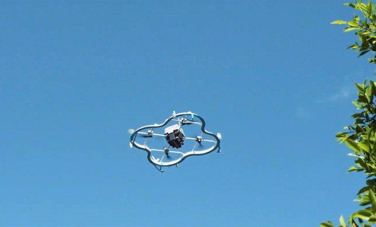 The Prime Air delivery drone carried bottles of sunscreen. (Screengrab)