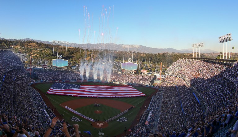 Though there was some chatter about it, none of the Dodgers had planned to take a knee in protest, as some NFL players have done this season. (AP Photo/Tim Donnelly)