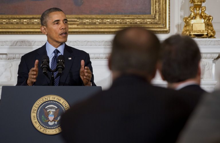 President Barack Obama speaks to members of the National Governors Association in the State Dining Room of the White House in Washington, Monday, Feb. 24, 2014. Stymied by a divided Congress, the president appealed for help from the nation's governors Monday as he seeks to advance economic policies that stand little chance of winning passage on Capitol Hill.  (AP Photo/Jacquelyn Martin)