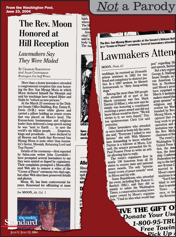 Rev. Sun Myung Moon gets the royal treatment on Capitol Hill.