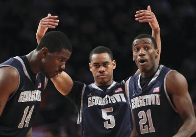 Michael Heiman/Getty ImagesGeorgetown sophomore guard Markel Starks, middle, averaged 7.4 points a game this season.