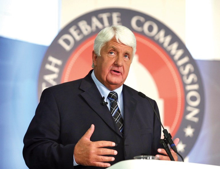 Republican Congressman Rob Bishop speaks at the Utah Debate Commission's 1st Congressional District debate. (AP Photo/Deseret News, Tom Smart)