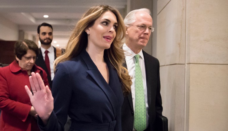 White House communications director Hope Hicks met behind closed doors with the House Intelligence Committee on Tuesday. 