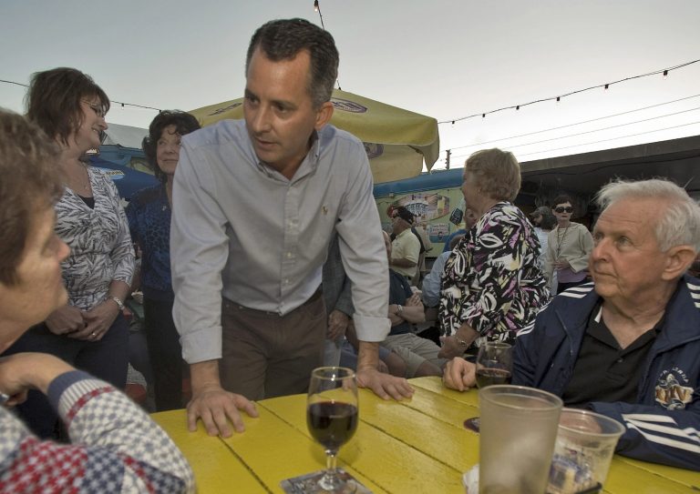This Nov. 23, 2013 file photo shows Republican congressional candidate David Jolly talking with supporters in Indian Rocks Beach, Fla. (AP File)