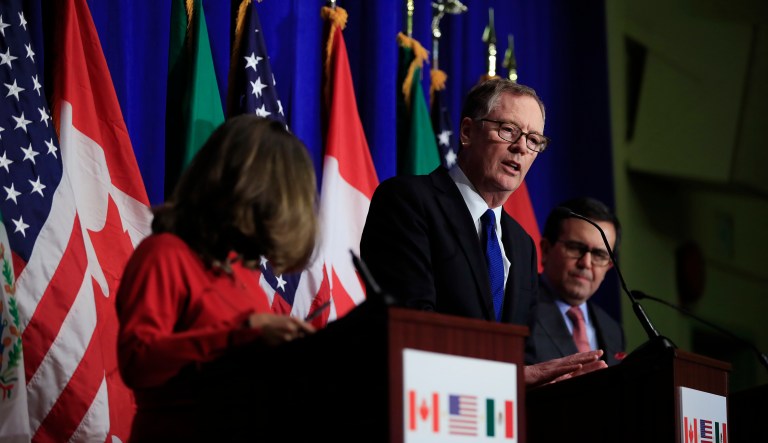 Trade representatives from the U.S., Canada, and Mexico wrapped up the fourth round of negotiations for a new North American Free Trade Agreement Tuesday. All three said they came out disappointed after the most recent talks. (AP Photo/Manuel Balce Ceneta)
