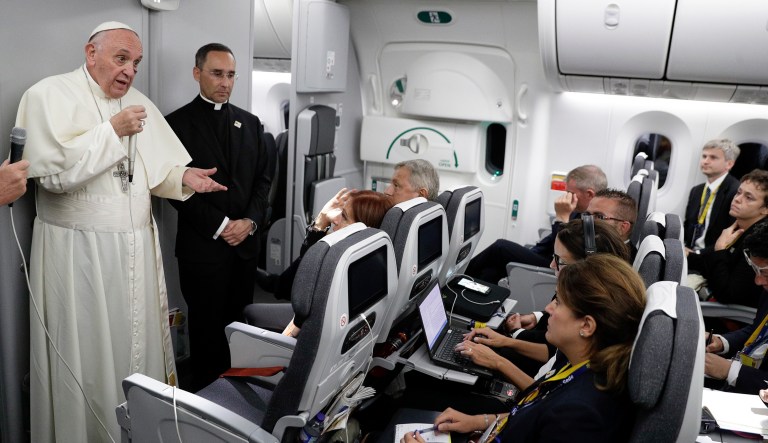 Pope Francis discussed the end of DACA with reporters aboard the papal plane during a flight from Cartagena to Rome on Sunday. (AP Photo/Andrew Medichini, pool)