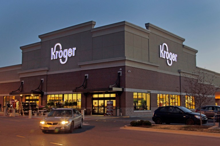 FILE - This June 12, 2012 file photo shows a Kroger store in Indianapolis. The Kroger Co. reports quarterly earnings on Thursday, March 6, 2014. (AP Photo/Michael Conroy, File)