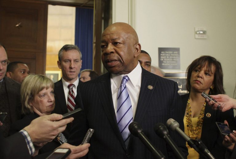 Rep. Elijah Cummings, D-Md., ranking member of the House Oversight and Government Reform Committee, talks with reporters on Capitol Hill on Wednesday.ÃÂ Committee Chairman Darrell Issa has apologized to Cummings, the panel's top Democrat, for turning off his microphone during a testy exchange at the conclusion of a hearing Wednesday.ÃÂ (AP Photo/Lauren Victoria Burke)