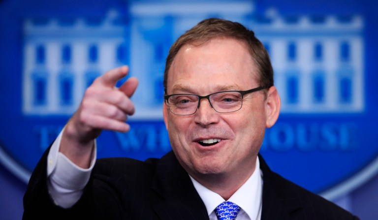 Kevin Hassett, chair of the Council of Economic Advisers talks to reporters during a press briefing in the Brady Press Briefing Room at the White House, in Washington, Friday, Nov. 17, 2017. (AP Photo/Manuel Balce Ceneta)