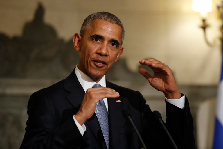 President Obama gestures while speaking during a news conference in Athens, Tuesday, Nov. 15, 2016. (AP Photo/Pablo Martinez Monsivais)