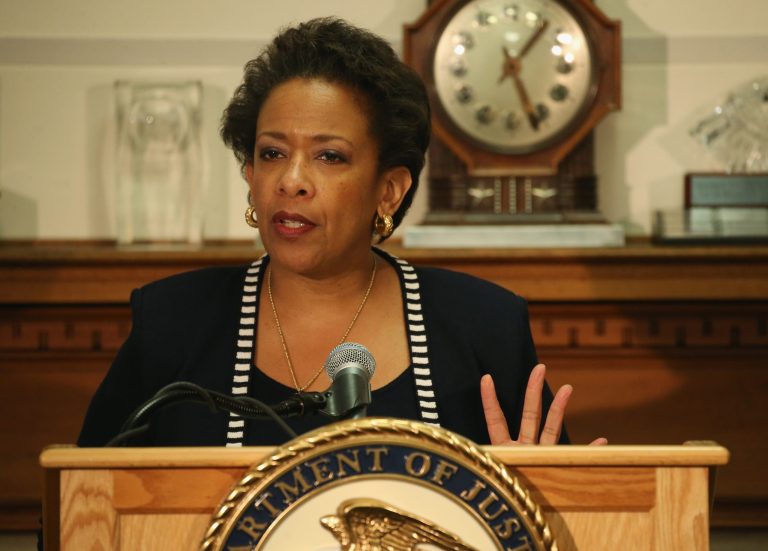 Attorney General Loretta Lynch speaks about the recent violence in Baltimore during a news conference at the Justice Department on April 29, 2015 in Washington. (Photo by Mark Wilson/Getty Images)