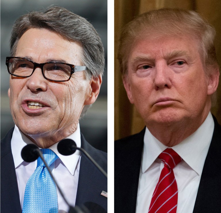 Former Texas Gov. Rick Perry and real estate mogul Donald Trump. (AP Photo)