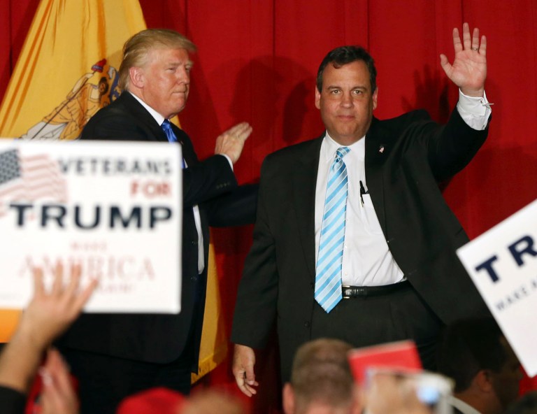 Donald Trump and Chris Christie teamed up for back-to-back fundraisers to help pay off the substantial debt Christie accrued during his failed White House bid. (AP Photo/Mel Evans)