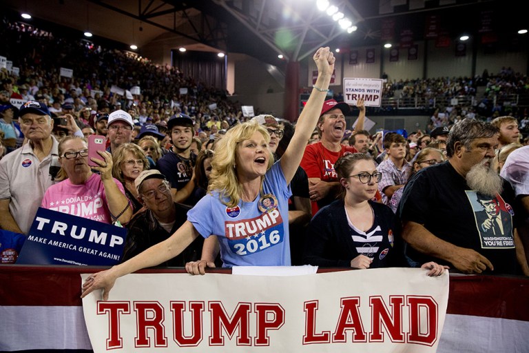 The GOP front-runner's team will make six stops in four states over the next three days. He will start the trip with a rally in Portland, Maine. (AP Photo/Andrew Harnik)