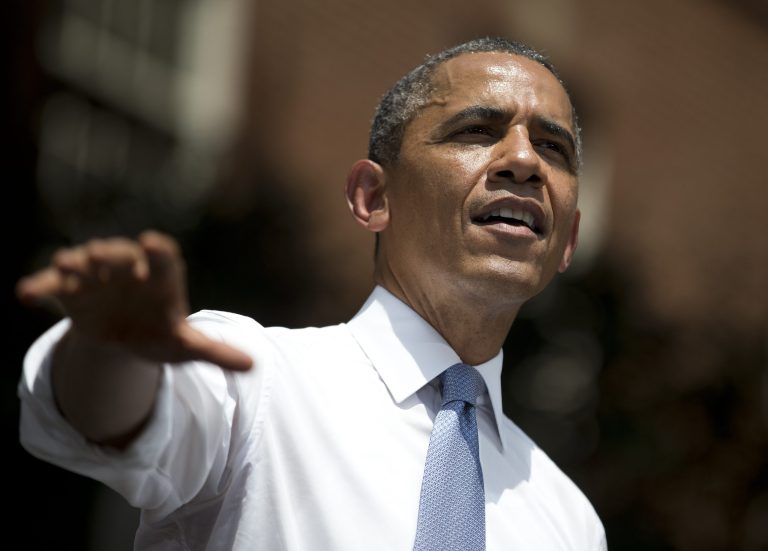 President Obama gives a speech on climate change at Georgetown University on Tuesday. (AP Photo/Evan Vucci)