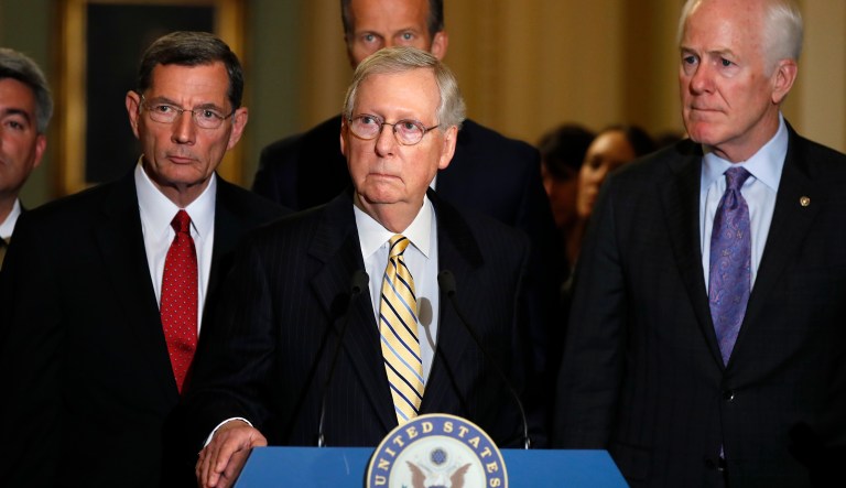 Senate Republicans, led by Senate Majority Leader Mitch McConnell of Kentucky, have so far failed to deliver on two major promises: Obamacare repeal and tax reform. (AP Photo/Jacquelyn Martin)