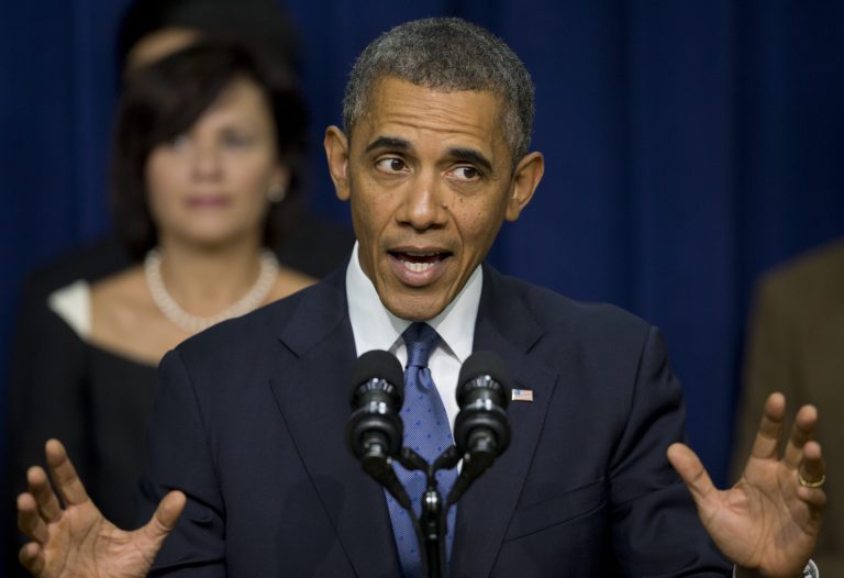  President Barack Obama speaks in the South Court Auditorium on the White House complex, Monday, Sept. 16, 2013, in Washington, about the economy. (AP Photo/Carolyn Kaster)  