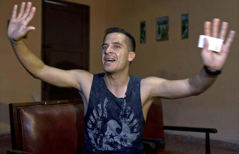 In this July 11, 2014 photo, Manuel Barbosa, 25, speaks during an interview with Associated Press in Santa Clara, Cuba. Fernando Murillo contacted Barbosa, a founder of the group 