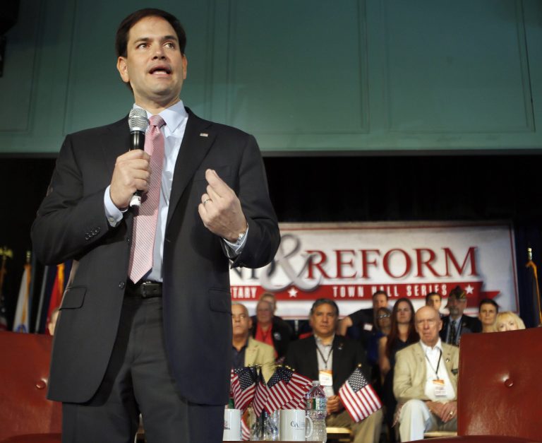 MarcoÂ Rubio's super PAC, which by law the presidential contender cannot coordinate with, also is running radio and digital ads as a part of its first buy. (AP Photo)Â 