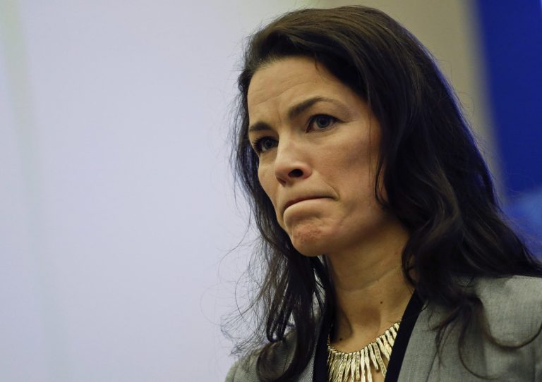 Former Olympic figure skater Nancy Kerrigan speaks after a screening of a new documentary about the 1994 attack on her which will air the day of the 2014 Winter Olympics closing ceremony, Friday, Feb. 21, 2014, in Sochi, Russia. Kerrigan has been reluctant to talk about rival Tony Hardingâs ex-husband hiring a hit squad to take her out before the 1994 Olympics in Lillehammer. She finally relented for a show that marks the 20-year anniversary of the incident, which thrust figure skating into the spotlight and spawned an international media frenzy. (AP Photo/David Goldman)