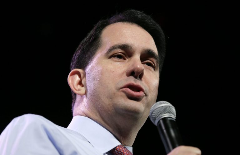 Wisconsin Gov. Scott Walker speaks during the Freedom Summit, Saturday in Des Moines, Iowa. (AP/Charlie Neibergall)