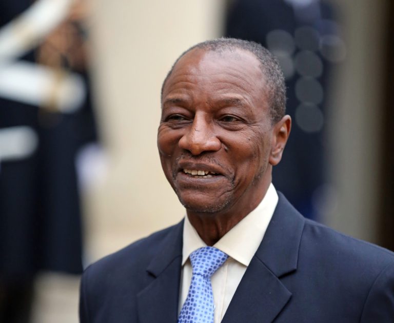 FILE - In this Nov. 21, 2013 file photo Guinean President Alpha Conde addresses reporters following his meeting with French President Francois Hollande at the Elysee Palace in Paris. Conde says Wednesday, April 30, 2014, Brazilian mining giant Vale did nothing wrong and is free to reapply to acquire rights to one of the largest untapped iron ore deposits in the world. He says Vale 