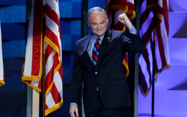 Virginia Sen. Tim Kaine pitched himself to Americans as a natural fit for the bottom of the Democratic presidential ticket, and emphasized how honored he is to potentially serve in the shadow of the first female president. (AP Photo/J. Scott Applewhite)