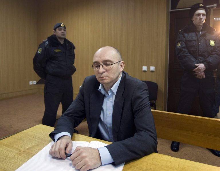   Dmitry Kratov, sits in a court, in Moscow, Russia, Friday, Dec. 28, 2012. The Tverskoy court on Friday will rule in the case of Dmitry Kratov, formerly deputy chief physician in the Butyrskaya prison, the only official charged with the lawyerâs death. The Moscow court is expected to hand down a verdict on Friday for the first and only official charged with the death of whistleblowing lawyer Sergei Magnitsky in a case his family dismissed as sham and humiliation. (AP Photo/Misha Japaridze)  