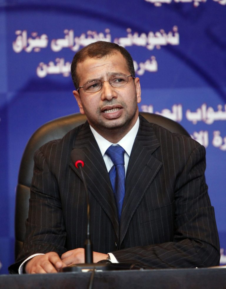 FILE - In this Tuesday, July 27, 2010 file photo, Sunni lawmaker Salim al-Jubouri speaks to the press in Baghdad, Iraq. Iraqi lawmakers broke their deadlock Tuesday and elected Sunni lawmaker Salim al-Jubouri as the new speaker of parliament, taking the first formal step toward forming a new government that is widely seen as crucial to confronting militants who have overrun much of the country. According to the constitution, parliament now has 30 days to elect a president, who will then have 15 days to ask the leader of the largest bloc in the legislature to form a government. Then a prime minister will be picked. (AP Photo/Hadi Mizban, File)