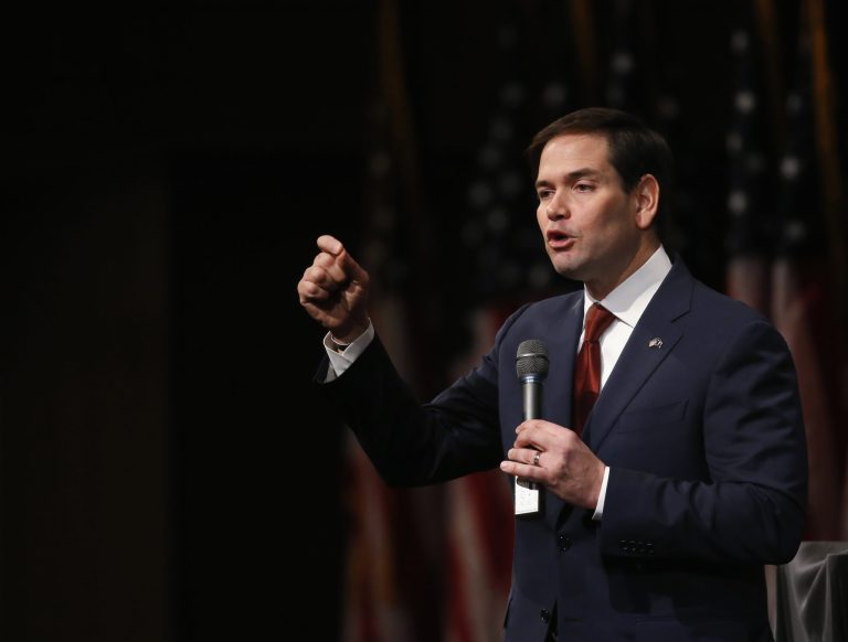 Republican presidential candidate, Sen. Marco Rubio reiterated his stance that Senate Republicans should wait to fill former Justice Antonin Scalia's now-vacant slot. (AP Photo/Paul Sancya)