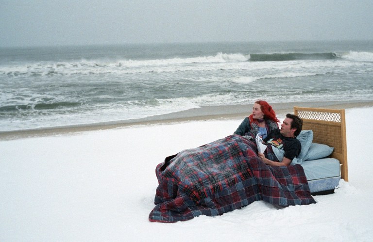   FILE - In this undated promotional file photo released by Focus Features, actors Kate Winslet, left, and Jim Carrey are seen in a scene from the film 