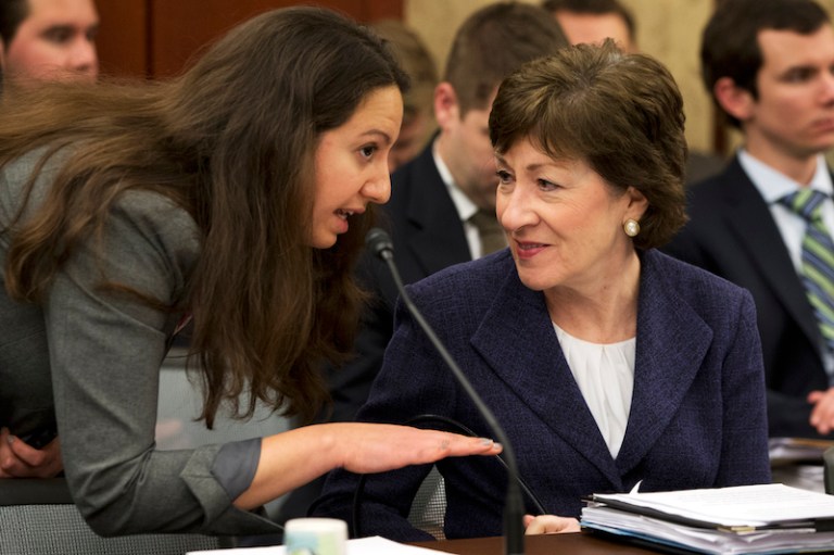 The senators, including Sen. Susan Collins, R-Maine, right, called for Obama to include the $2 billion-a-year allocation in his 2017 budget request. (AP Photo/Jacquelyn Martin)