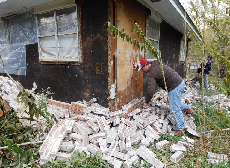 Earthquake damage in Sparks, Okla. on Sunday, Nov. 6, 2011 after two earthquakes hit the area in less than 24 hours. Oklahoma in particular has seen a large increase in the amount, and severity, of earthquakes during the fracking boom of the last half-decade. (AP Photo/Sue Ogrocki, File)