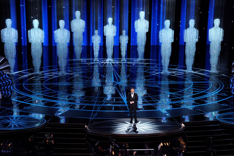 Host Jimmy Kimmel speaks at the Oscars on Sunday, Feb. 26, 2017, at the Dolby Theatre in Los Angeles. (Photo by Chris Pizzello/Invision/AP)